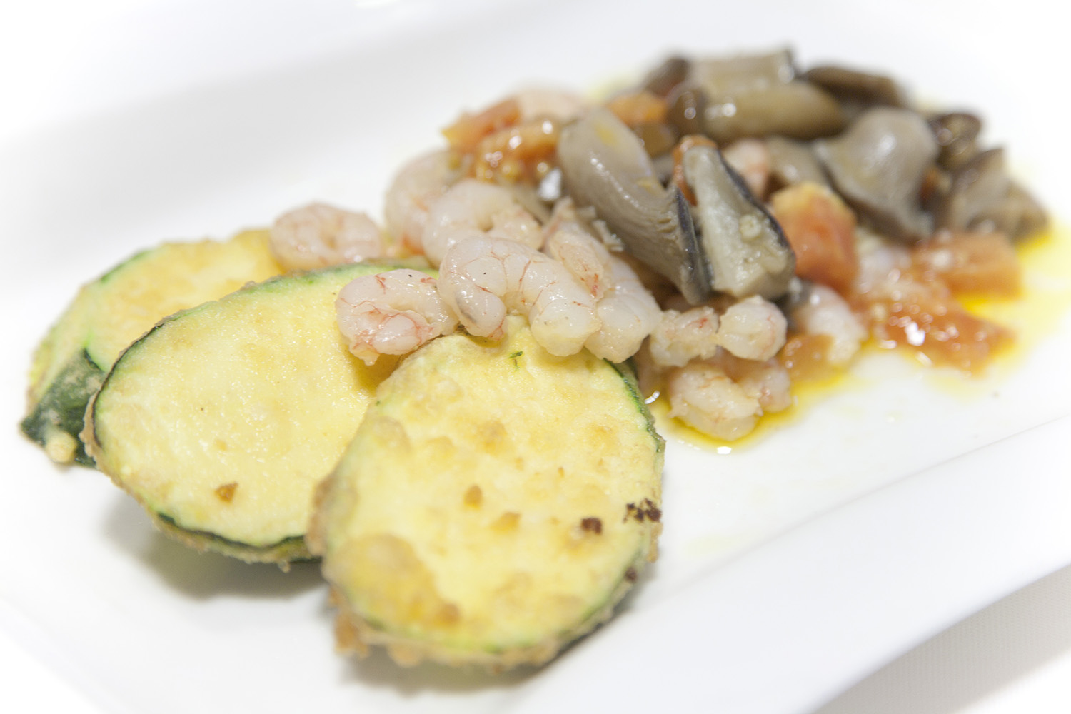 calabacin con gambas a la salsa vinagre de setas